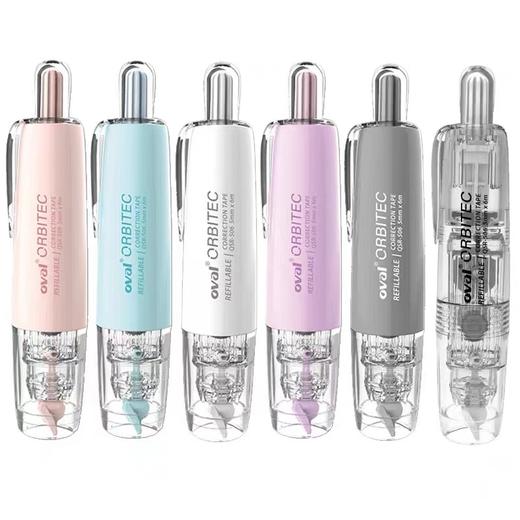 台湾oval欧文修正带QSR-506雾感透明白色笔式修改带限定款ins马卡龙系列360°按动型涂改带可换替芯6m改正带 商品图1