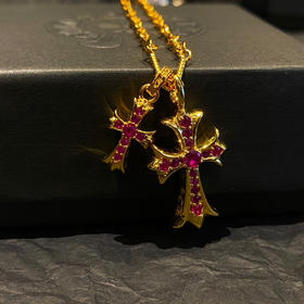𝐂𝐡𝐫𝐨𝐦𝐞 𝐡𝐞𝐚𝐫𝐭𝐬克罗心22k镀金红钻双十字架项链