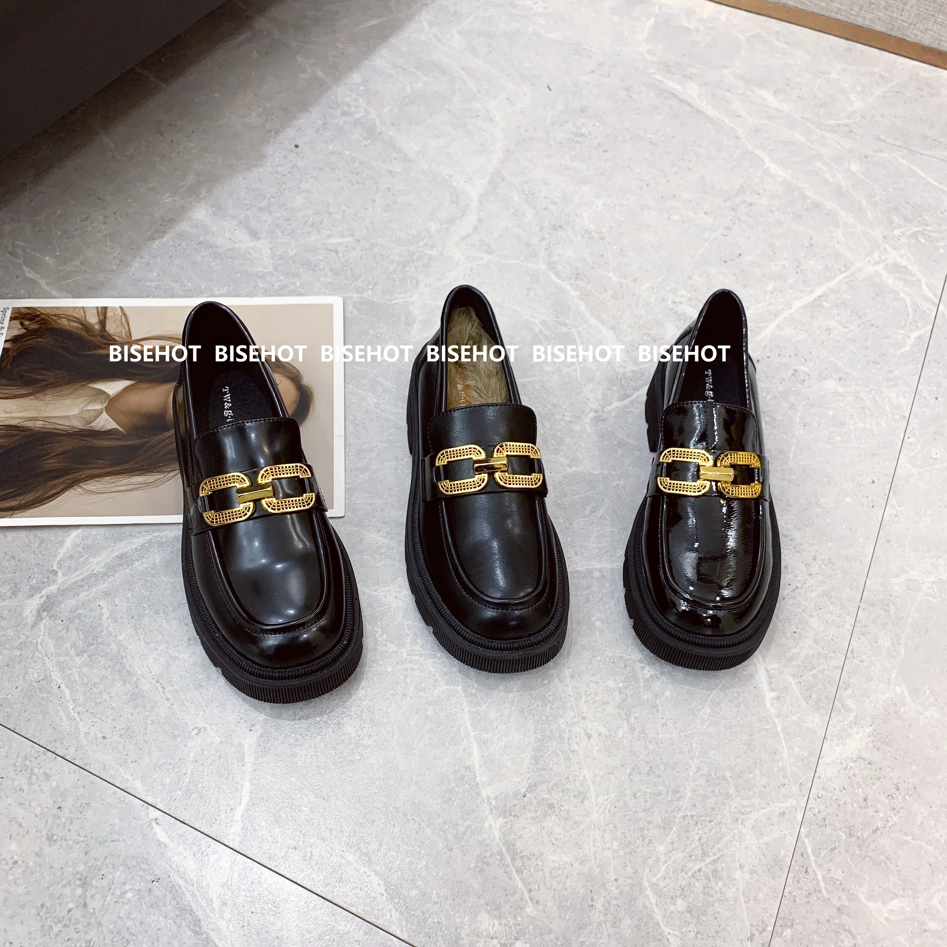 新品贴皮薄绒垫柔软百搭乐福鞋756B15671