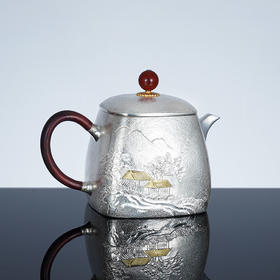 子佩集S999银【云影仙踪】嵌金茶壶摆件【ZJ002】原创作品2211