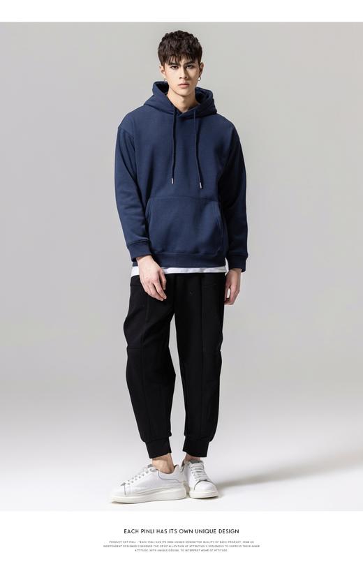 PINLI品立新款男士纯色连帽加绒加厚套头卫衣GD223409441 商品图2