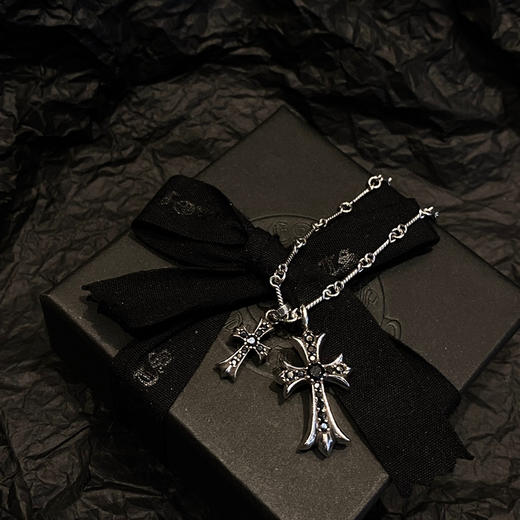𝐂𝐡𝐫𝐨𝐦𝐞 𝐡𝐞𝐚𝐫𝐭𝐬 克罗心黑钻大小十字架项链 商品图0