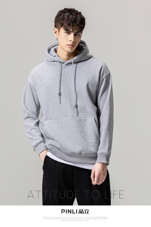 PINLI品立新款男士纯色连帽加绒加厚套头卫衣GD223409441 商品图9