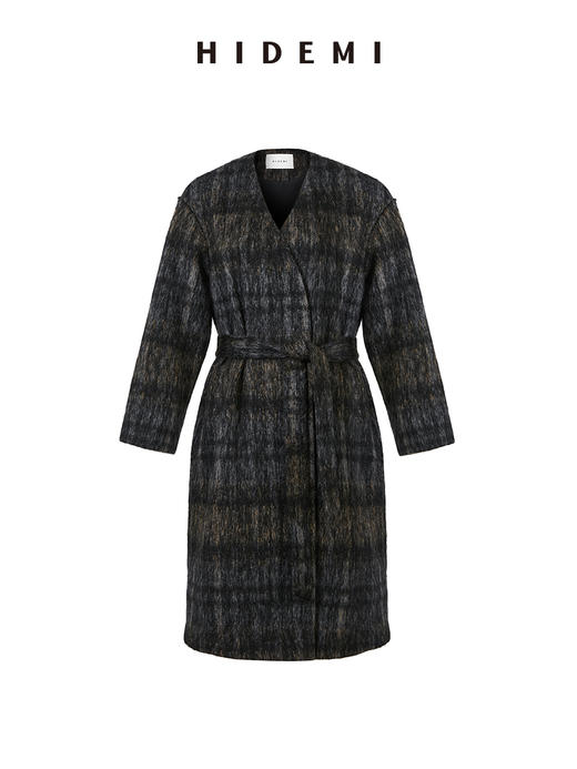 HIDEMI 色织马海毛花纱加厚款高克重极简廓形大衣/短外套 商品图14