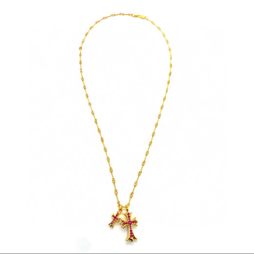 𝐂𝐡𝐫𝐨𝐦𝐞 𝐡𝐞𝐚𝐫𝐭𝐬克罗心22k镀金红钻双十字架项链 商品图8