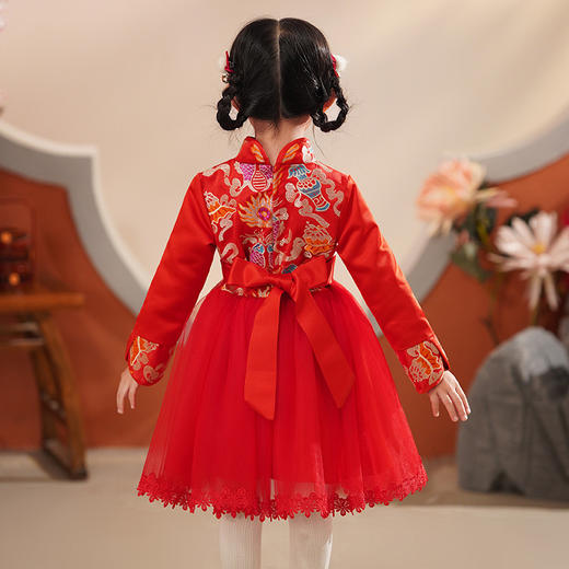 DY-8155-1儿童汉服裙冬款加绒女孩中国风唐装古装旗袍拜年服女童连衣裙 商品图1