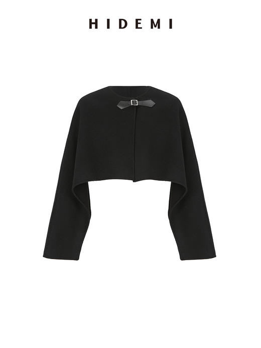 HIDEMI 美利奴羊毛廓形极简皮扣设计感斗篷/连衣裙两件套 商品图12