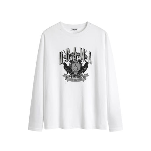 HIM漢崇  图案印花圆领套头长袖T恤休闲百搭白色打底衫男 2025秋季 商品图4