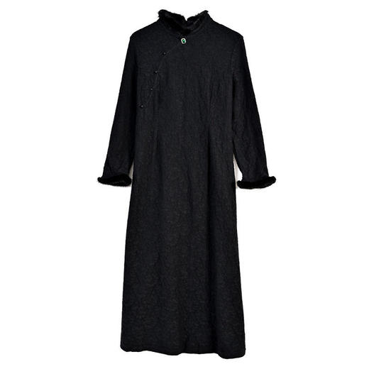 XY2160复古气质优雅加绒加厚提花连衣裙改良旗袍裙 商品图4