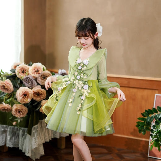 DY-708儿童礼服裙小女孩蓬蓬纱花童主持人钢琴演出服秋季女童连衣裙 商品图1