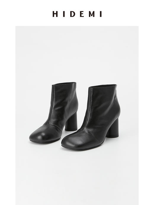 HIDEMI 蜥蜴纹圆头极简粗跟踝靴短靴 商品图6