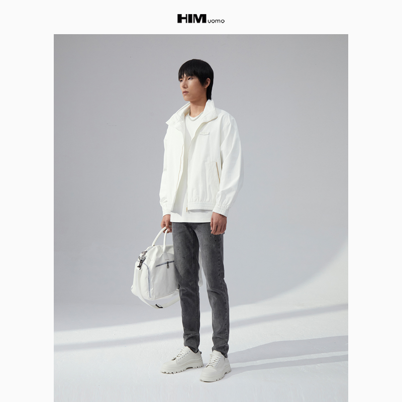 HIM漢崇 休闲立领短款纯色运动夹克男绒面感宽松轻薄外套2025秋季