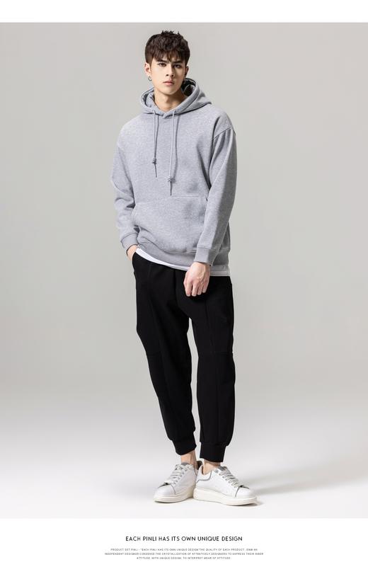 PINLI品立新款男士纯色连帽加绒加厚套头卫衣GD223409441 商品图1