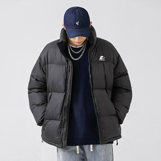 「黑白两色！新款立领羽绒服」韩路日系男装 冬季新款羽绒服男女情侣装潮牌印花加厚面包服外套上衣 商品图1