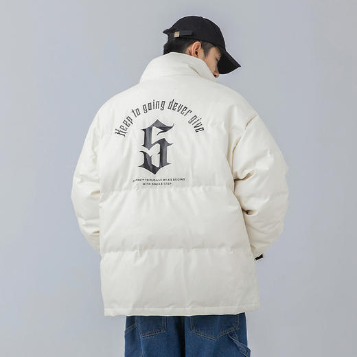 【春节不打烊】「黑白两色！立领pu棉服」韩路日系男装 潮牌pu皮面包服棉衣外套上衣冬新款情侣美式印花棉服男 商品图2