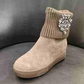 lfgj BC001 厚底内增高女靴子加绒磨砂针织毛线短靴百搭防滑女靴