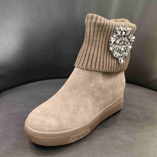 lfgj BC001 厚底内增高女靴子加绒磨砂针织毛线短靴百搭防滑女靴 商品图0