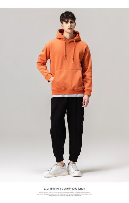 PINLI品立新款男士纯色连帽加绒加厚套头卫衣GD223409441 商品图5