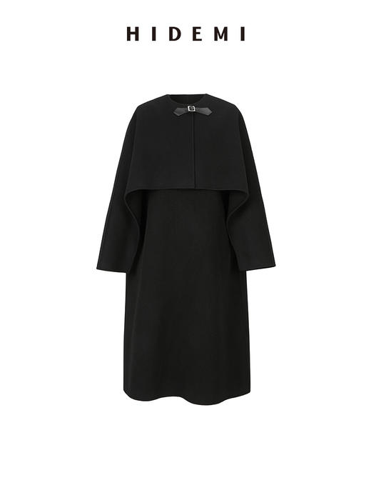 HIDEMI 美利奴羊毛廓形极简皮扣设计感斗篷/连衣裙两件套 商品图14