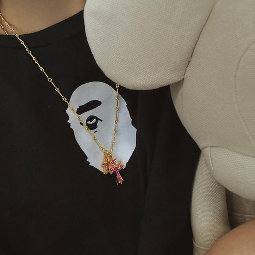 𝐂𝐡𝐫𝐨𝐦𝐞 𝐡𝐞𝐚𝐫𝐭𝐬克罗心22k镀金红钻双十字架项链 商品图4