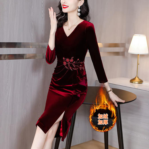 AHM asy5698丝绒连衣裙时尚气质旗袍 商品图1