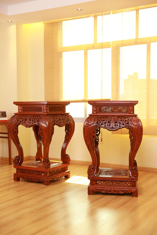 红桥红  家具严选  缅甸花梨（大果紫檀）【115仿乾隆团寿纹 清式大香几】 商品图0