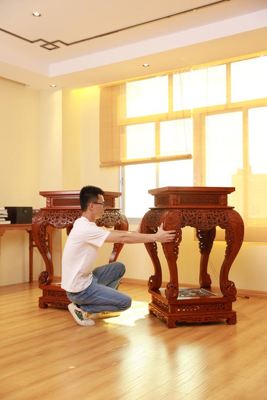 红桥红  家具严选  缅甸花梨（大果紫檀）【115仿乾隆团寿纹 清式大香几】 商品图7