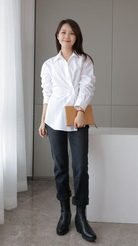 侧扣细腻棉衬衫