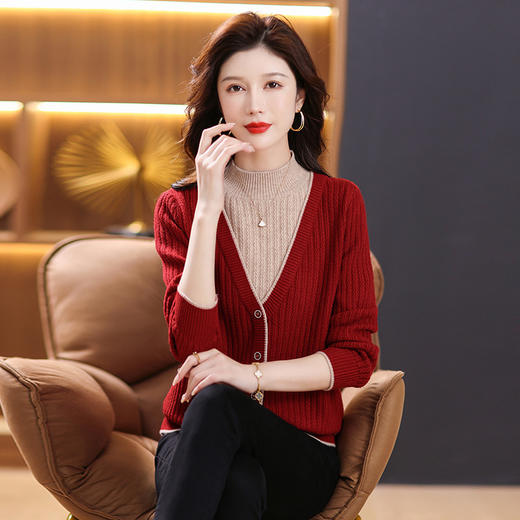 半高领打底衫内搭假两件拼色针织厚款上衣CC-101-82307 商品图2