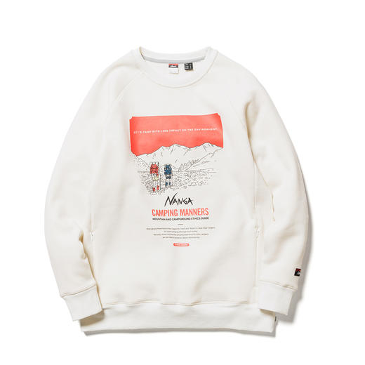 NANGA ECO HYBRID CAMPING MANNERS PRINT SWEATSHIRT 针织印花圆领长袖 WHT 商品图0