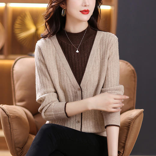 半高领打底衫内搭假两件拼色针织厚款上衣CC-101-82307 商品图5