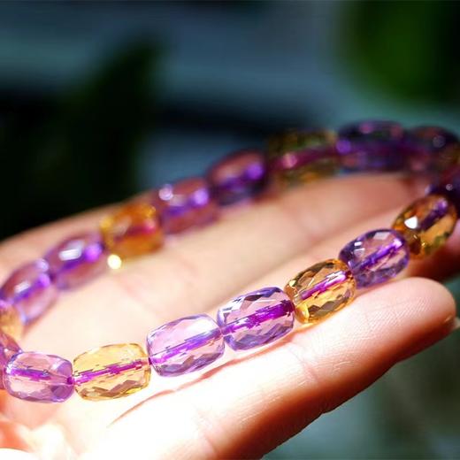 紫黄晶刻面桶珠水晶手链 12mm  紫水晶黄水晶撞色单圈手串简约送礼物 首饰饰品 商品图3