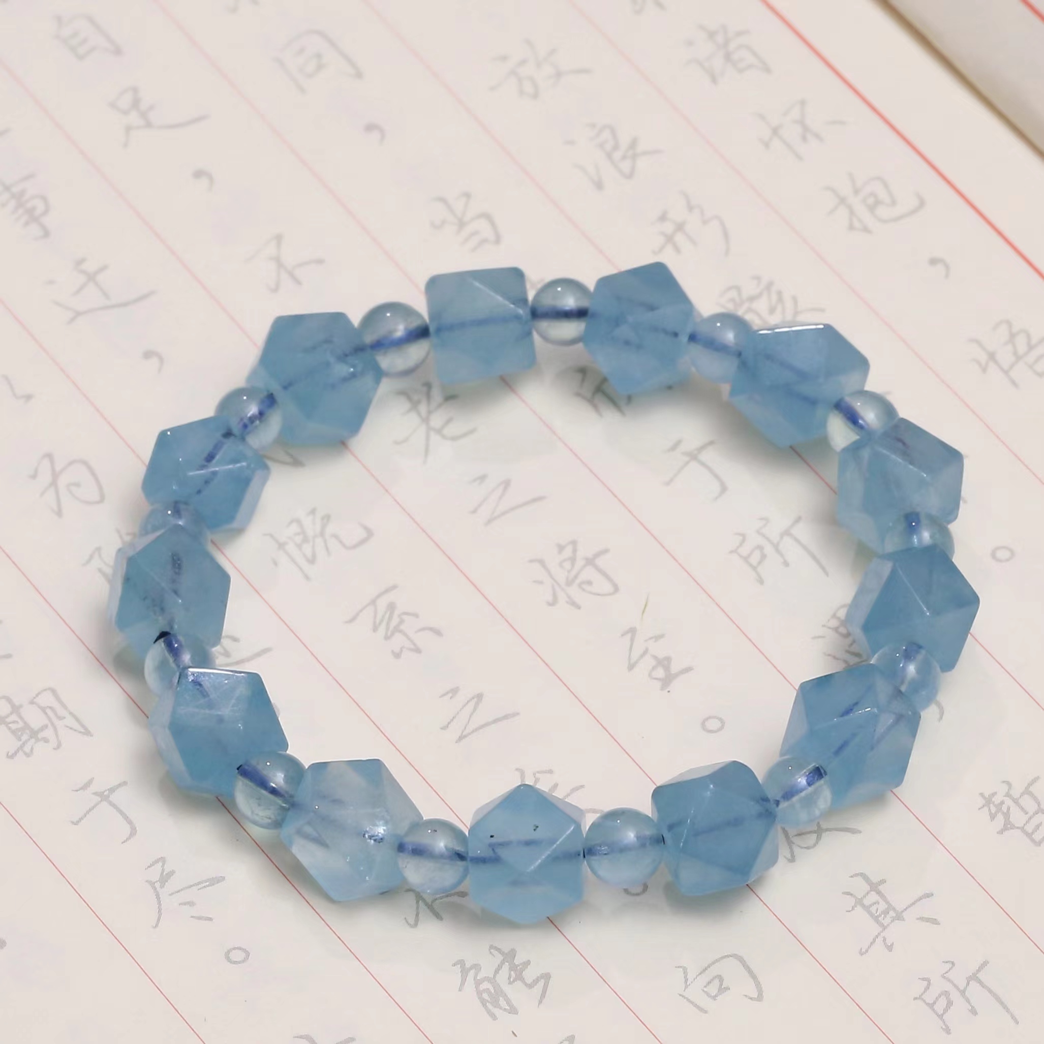 糯冰海蓝宝方糖水晶手串 10mm  单圈糖果手链简约送礼物百搭 首饰饰品