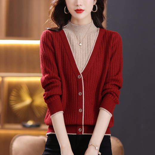 半高领打底衫内搭假两件拼色针织厚款上衣CC-101-82307 商品图7