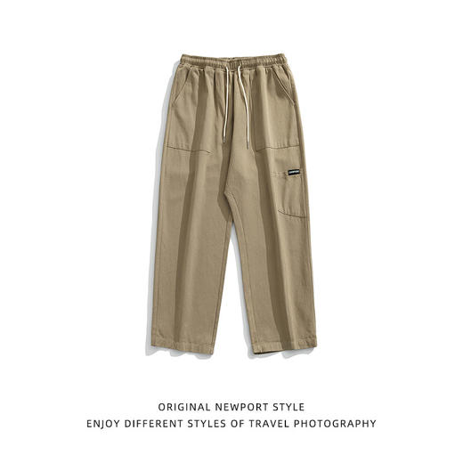 「三色可选！薄款、加绒款」韩路日系男装 工装休闲裤男秋冬加绒宽松直筒拼接长裤子 商品图4