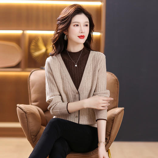 半高领打底衫内搭假两件拼色针织厚款上衣CC-101-82307 商品图1