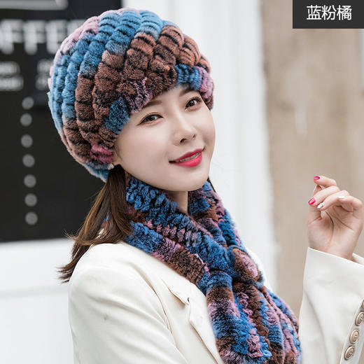 獭兔毛保暖百搭护耳帽围巾套装 GY-BLM 商品图0