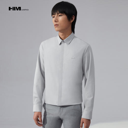 HIM漢崇   斯文方领纯色衬衫男通勤上班商务正装长袖衬衣 2025秋季 商品图0