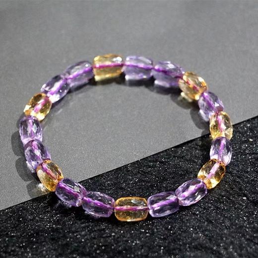 紫黄晶刻面桶珠水晶手链 12mm  紫水晶黄水晶撞色单圈手串简约送礼物 首饰饰品 商品图2