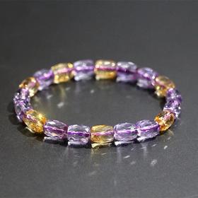 紫黄晶刻面桶珠水晶手链 12mm  紫水晶黄水晶撞色单圈手串简约送礼物 首饰饰品