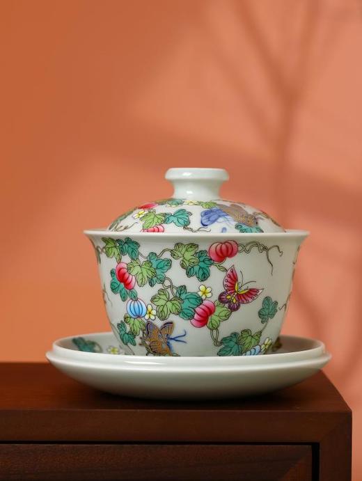 【青花斗彩瓜蝶纹盖碗】 商品图0