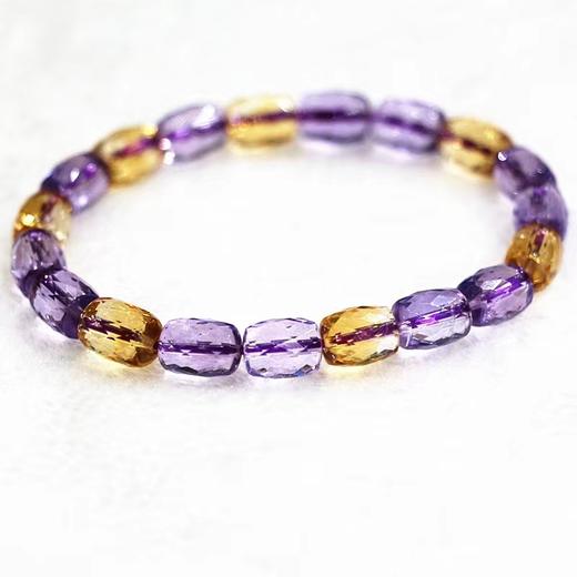 紫黄晶刻面桶珠水晶手链 12mm  紫水晶黄水晶撞色单圈手串简约送礼物 首饰饰品 商品图1