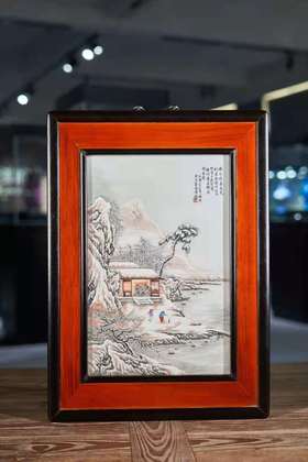 粉彩雪景梅花坞瓷板瓷板