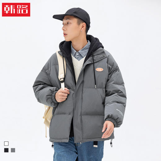 「三色可选！抗风保暖棉服」韩路日系男装 2022冬季新款羽绒棉服男假两件宽松加厚连帽棉衣外套上衣 商品图0