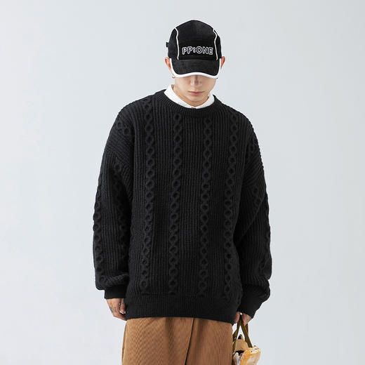 「三款配色！暖“绒绒”」韩路日系男装 圆领毛衣男2022秋冬款日系宽松绞花纹理圆领针织衫上衣 商品图2