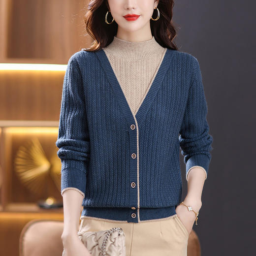 半高领打底衫内搭假两件拼色针织厚款上衣CC-101-82307 商品图8