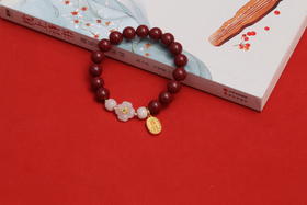 紫金砂四叶草和田玉手链 10mm 单圈送礼物 红色红手链首饰饰品