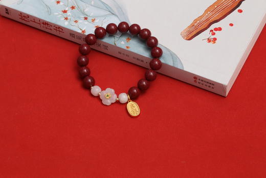 紫金砂四叶草和田玉手链 10mm 单圈送礼物 红色红手链首饰饰品 商品图0