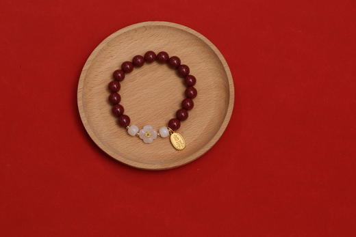 紫金砂四叶草和田玉手链 10mm 单圈送礼物 红色红手链首饰饰品 商品图2