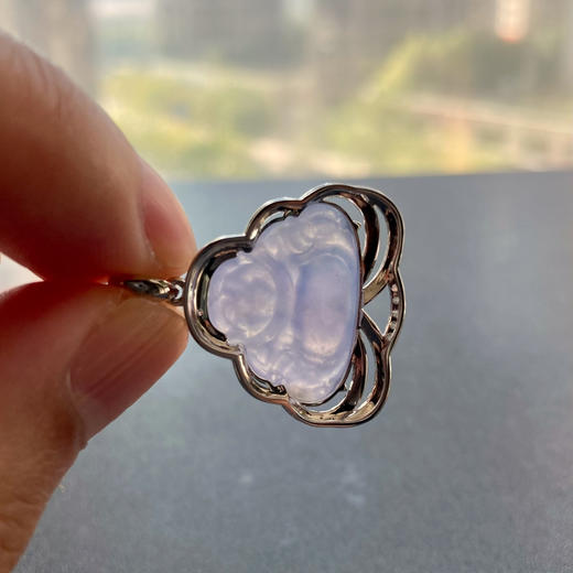 冰种紫罗兰翡翠弥勒佛18k白金钻石镶嵌 商品图8